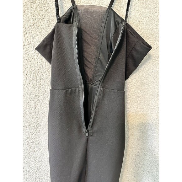 Sassy Stretchy Bodycon Strappy Little Black Dress Size PP Mesh Side Panel Detail - Picture 8 of 13